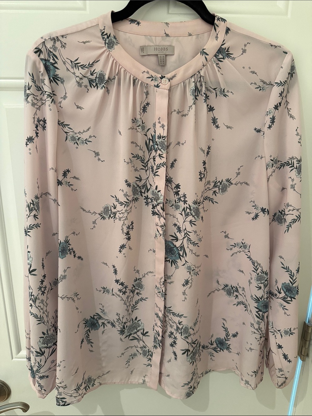 Hobbs London Pink Floral Button-Front Silk Blouse